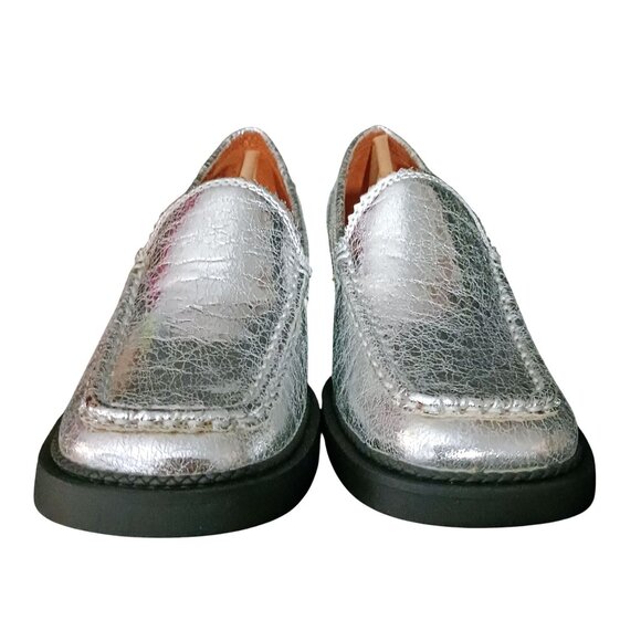 NEW Zodiac Alaina Faux Crackle Leather Square Toe Loafers Silver SY Size 7.5 - Picture 8 of 13
